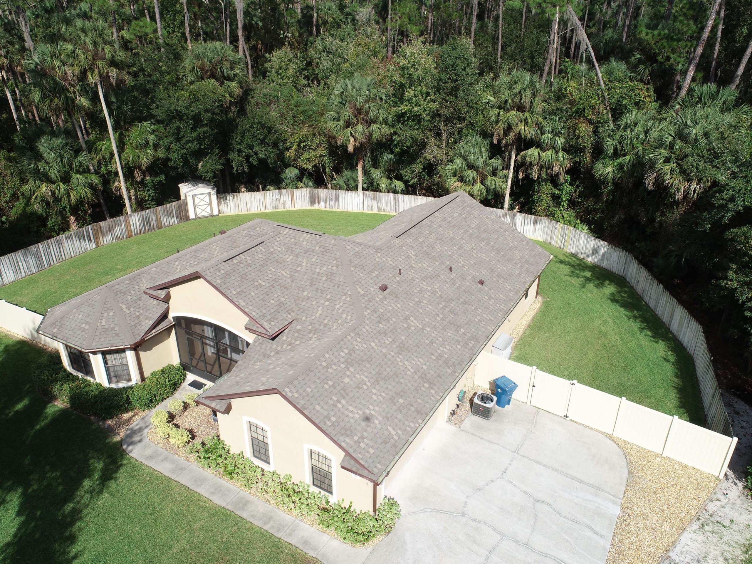 Overhead view of a shingled roof by Nine Square Roofing in Greater Orlando, FL area. 